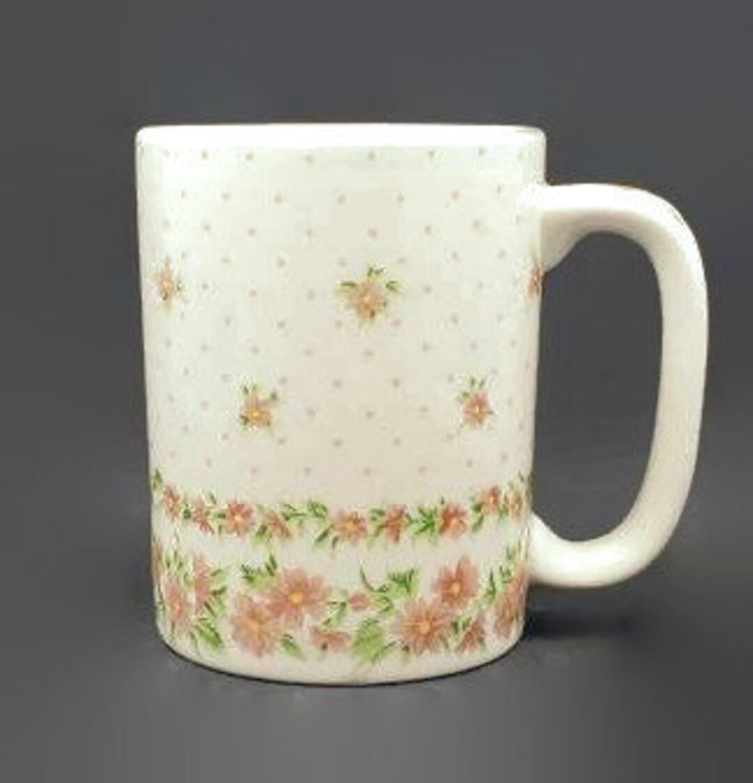 Otagiri Japan Vintage Mugs Cups Pink Flowers Polka Dots Silver Coffee