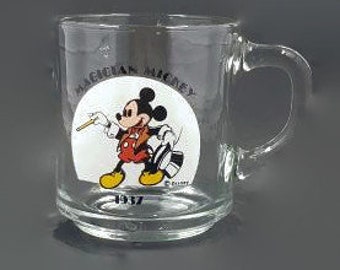 ヴィンテージ ディズニー マジシャン ミッキーマウス マグカップ ガラス アンカーホッキング 1937 魔法の杖 トップハット ミッキー マグカップ ディズニーランド ウォルトディズニー ディズニーワールド 1980年代
