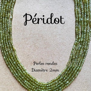 Fil de Perles Rondes Perforées de Péridot 2mm - Material for creations, bijoux, artisanat - Pierres sur Fil