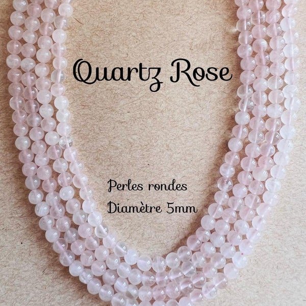 Fil de Perles Rondes Perforées de Quartz Rose diamètre 4mm - Materielpour créations, bijoux, artisanat - Pierres sur fil