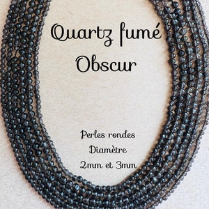 Fil de Perles Rondes Perforées de Quartz Fumé dark - Diamètre 3mm et 2mm - Material pour créations, bijoux, artisanat - Pierres sur fil
