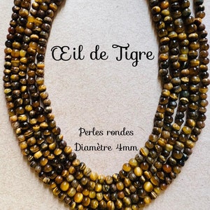 Fil de Perles Rondes Perforées d&#39;Oeil de Tigre 4mm - Materiel pour créations, bijoux, artisanat - Pierres sur Fil