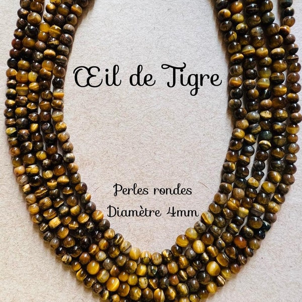 Fil de Perles Rondes Perforées d'Oeil de Tigre 4mm - Materiel pour créations, bijoux, artisanat - Pierres sur Fil