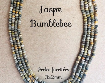 ENTIER fil de Perles facettées de Jaspe Bumblebee - 3x2mm - Material pour création, bijoux, artigianale - 140 Pierres sur fil