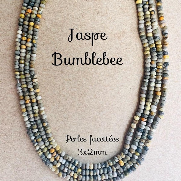 ENTIER fil de Perles facettées de Jaspe Bumblebee - 3x2mm - Material pour création, bijoux, artisanat - 140 Pierres sur fil