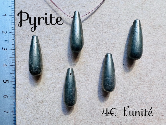 Pyrite - Goutte de Pyrite perforée pour pendentif - Perle de pierre naturelle pour créations