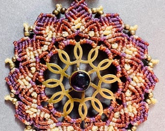 Macramé Necklace - Mandala - Obsidienne Manto.Huichol