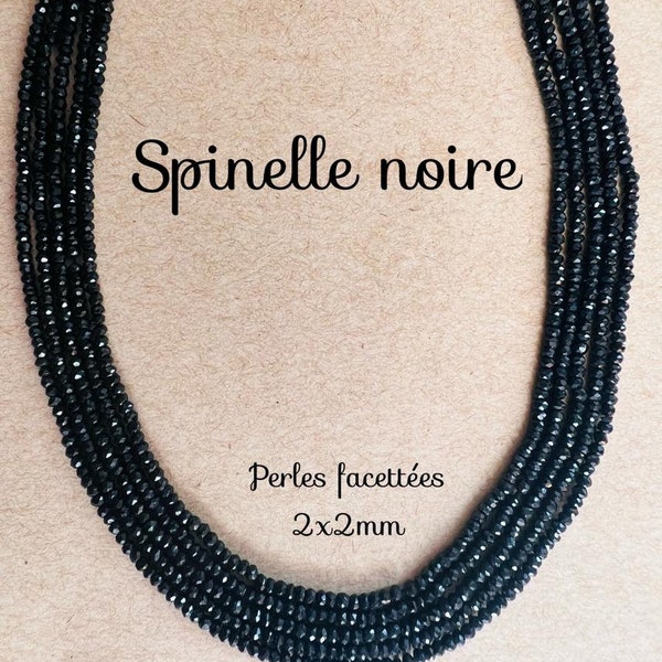 Fil ENTIER de Perles facettées de Spinelle Noire - 2x2mm - Material pour création, bijoux, artisanat - 140 Pierres sur fil