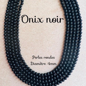 Fil de Perles Rondes Perforées de Onix noir 4mm - Material pour creations, bijoux, artisanat - Pierres sur Fil