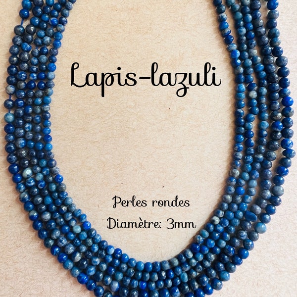 Fil de Perles Rondes Perforées de Lapis-lazuli - Diamètre 3mm - Matériel pour créations, bijoux, artisanat - Pierres sur fil