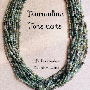 Fil de Perles perforées rondes de Tourmaline verte - Diamètre 2mm - Material pour créations, bijoux, artisanat - Pierres sur fil