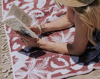 Organic Cotton Sand Free Animal Leopard Print and Palm Tree Peshtemal, Turkish Beach Towel