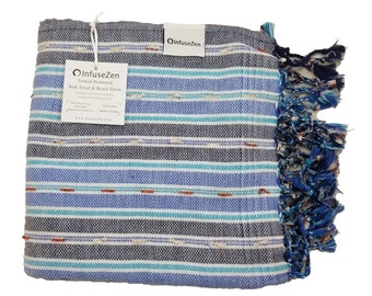 InfuseZen Turkish Peshtemal Towel - Stonewashed Cotton, 33.5" X 67" | Thin, Absorbent Beach, Bath & Pool Towel (Beige)