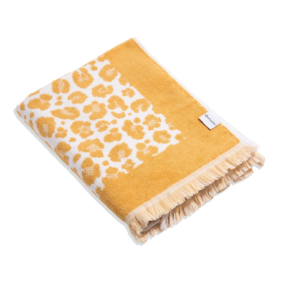 Golden Leopard Print Plush Terrycloth Towel 100% Turkish 