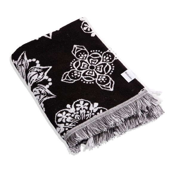 Mandala Turkish Towel Oversized Black White 100 Cotton Terry