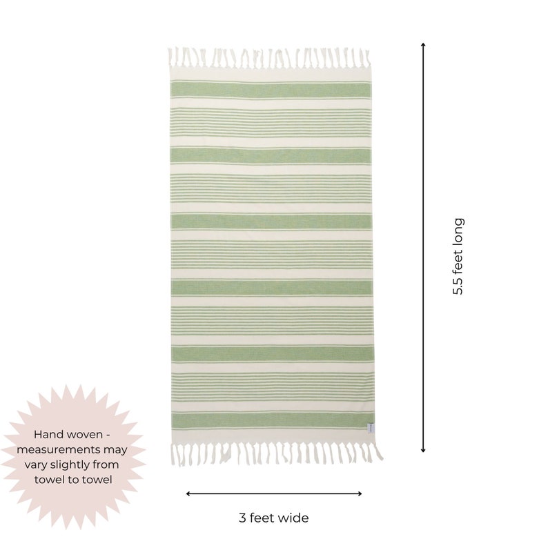 Spa Turkish Bath Towel Terry on One Side Olive & Cream Soft Cotton Peshtemal Striped Bath Hammam Fouta Bath Sheet with Lining on Back image 3