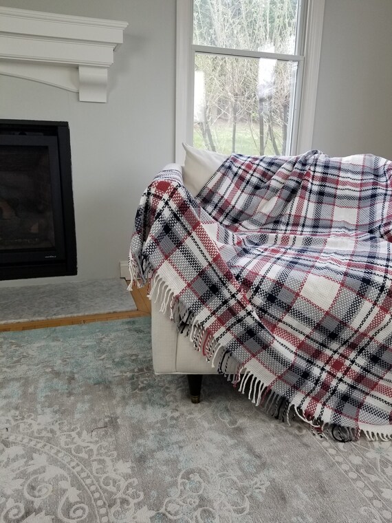 Cotton plaid throw blanket new arrivals