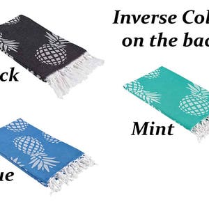 Pineapple Print Turkish Beach Towel: Mint or Black Cotton Peshtemal