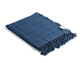 Turkish Towel for the Bath or Beach | Blue Stonewashed Organic Cotton Sand Resistant Peshtemal