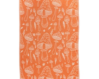 Toalla de playa turca con estampado de setas naranjas, Peshtemal de algodón orgánico, resistente a la arena, de secado rápido, fina y ligera.