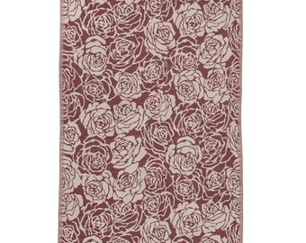 Toalla de playa turca con estampado floral de rosas, Peshtemal floral burdeos resistente a la arena, algodón orgánico rojo, ligera.