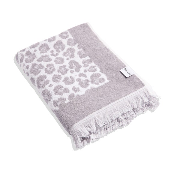 Animal Print Terry Cloth Turkish Towel XL Grey Leopard Print Plush