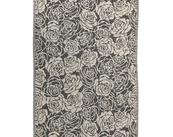 Toalla de playa turca con estampado floral de rosas negras, Peshtemal de algodón orgánico con estampado floral, resistente a la arena, absorbente y ligera.