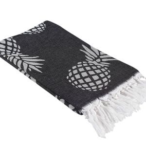 Black and White Pineapple Turkish Towel | XL Sand Free Beach Fouta | Quick Dry Bath Sheet | Reversible Shower Peshtemal | Fruit Pool Towel