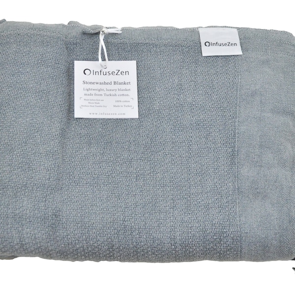 Denim Blue Grey Stonewashed Sofa or Couch Throw | Stone Washed Soft Cotton Turkish Blanket | Lightweight Partial Bed Cover or Beach Blanket