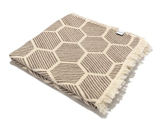 Brown & Cream Hexagon Turkish Cotton Blanket: Modern Sofa Throw