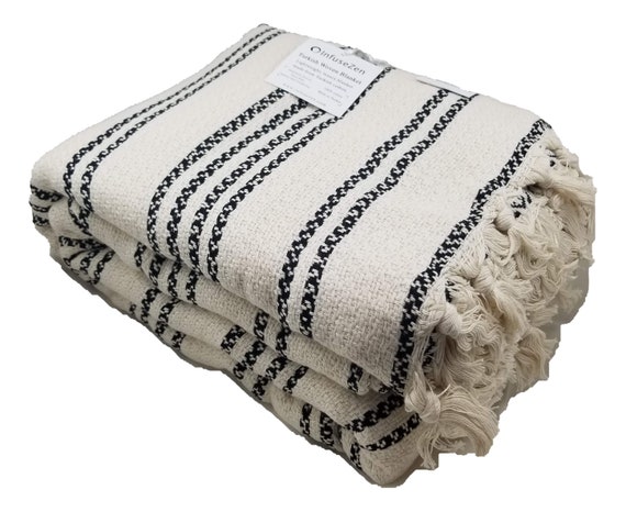 Cream And Black Striped Turkish Throw Blanket As A Partial Bed Etsy