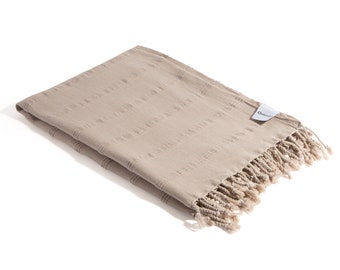 Beige Stonewashed Turkish Bath or Beach Peshtemal | Organic Cotton Turkish Towel | Sand Resistant