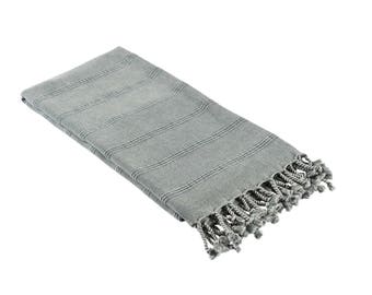 Stonewashed Turkish Towel in Denim Color | Bath or Beach Sand Resistant Peshtemal | Organic Cotton