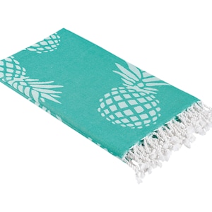 Pineapple Turkish Towel: Thin & Lightweight Mint Green Sand Resistant Cotton Beach Peshtemal