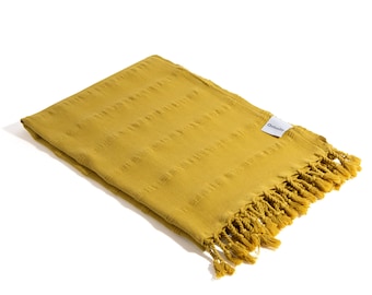 Stonewashed Turkish Towel in Golden Yellow| Sand Resistant Beach Peshtemal | Organic Cotton Bath Sheet