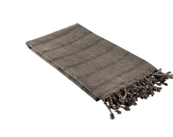 Stonewashed Turkish Towel in Charcoal | Organic Cotton Bath or Beach Peshtemal | Sand Resistant