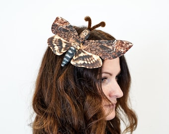 Death Moth Hair Clip - Moth Brooch - Butterfly Hair Clip - Handmade Costume - Halloween Costume