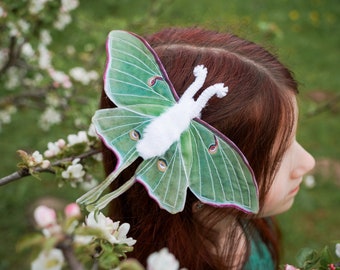 Luna Moth Hair Clip - Butterfly Hair Clip - Handmade costume - Halloween costume