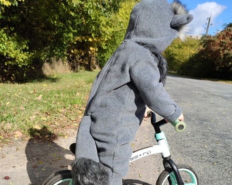 Handmade Fleece Wolf Onesie: Kids Costume Jumpsuit