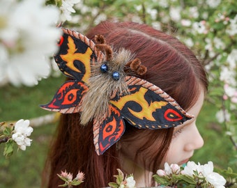 Mothra Hair Clip - Moth Brooch - Butterfly Hair Clip - Handmade Costume - Halloween Costume