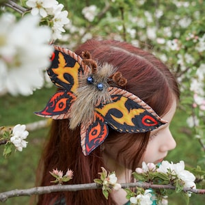 Mothra Hair Clip - Moth Brooch - Butterfly Hair Clip - Handmade Costume - Halloween Costume