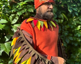 Handmade Fleece Rooster Costume: Vest and Hat - Adult Bird Costume Farmanimal costume