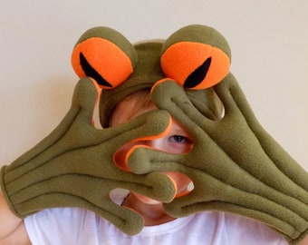 READY TO SHIP Frog Headband and Gloves - Frog Costume - Handmade Costume - Halloween Costume
