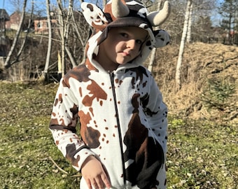 Handmade cow Fleece Onesie Kids Animal Costume