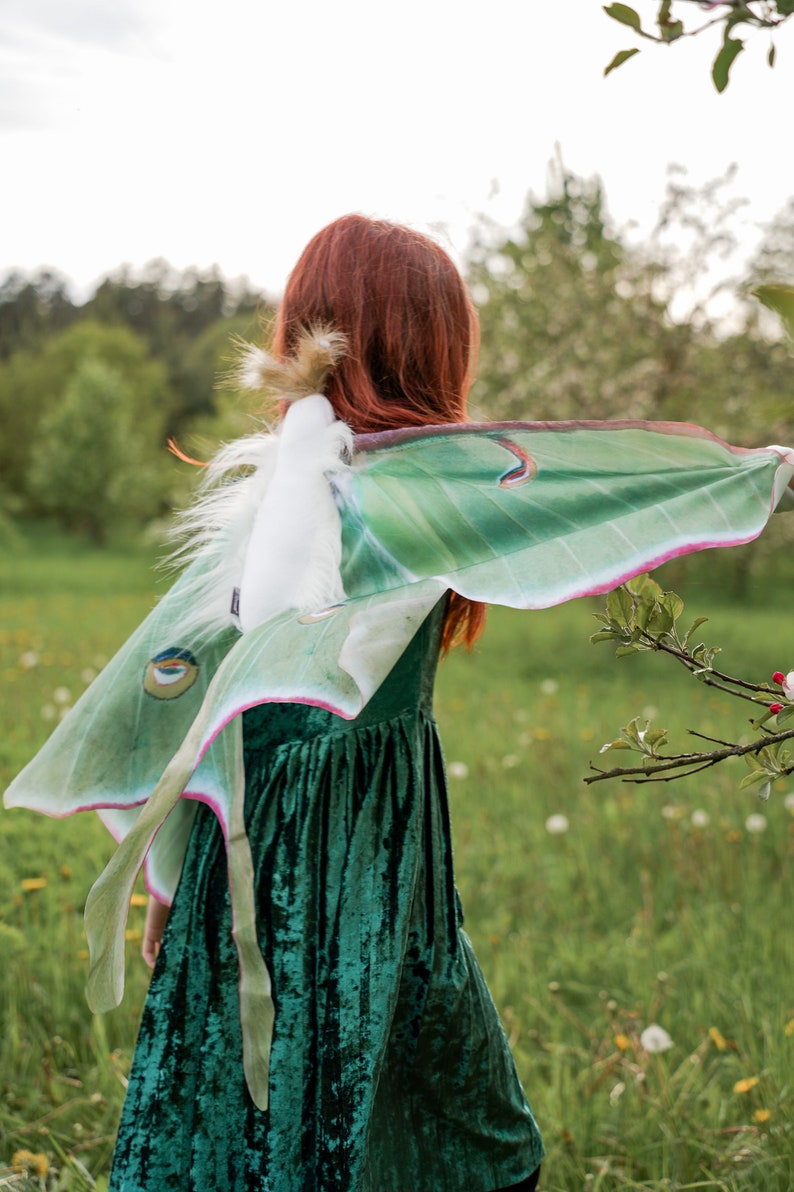 Luna Moth Costume for Kids Luna Moth Wings Butterfly costume Handmade costume Halloween costume image 5