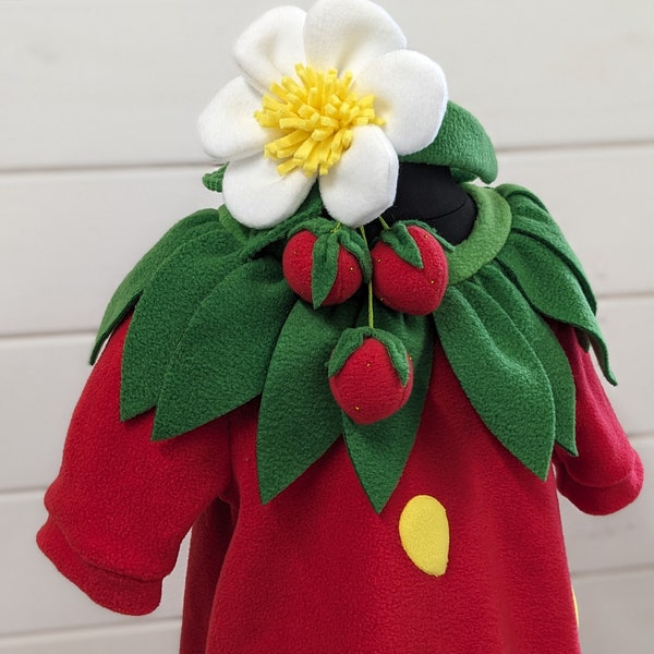 Handmade Fleece Strawberry Costume: Girls Dress & Headband