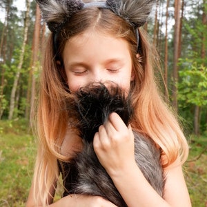 Faux Fur Wolf Tail and Headband - Kids Animal Costume image 3
