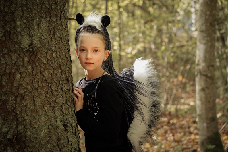 Skunk Tail and Ears for Kids Skunk Costume Handmade Costume Halloween Costume image 2