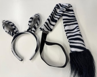 READY TO SHIP!!! Zebra Ear Headband and Tail - Kids Handmade Costume