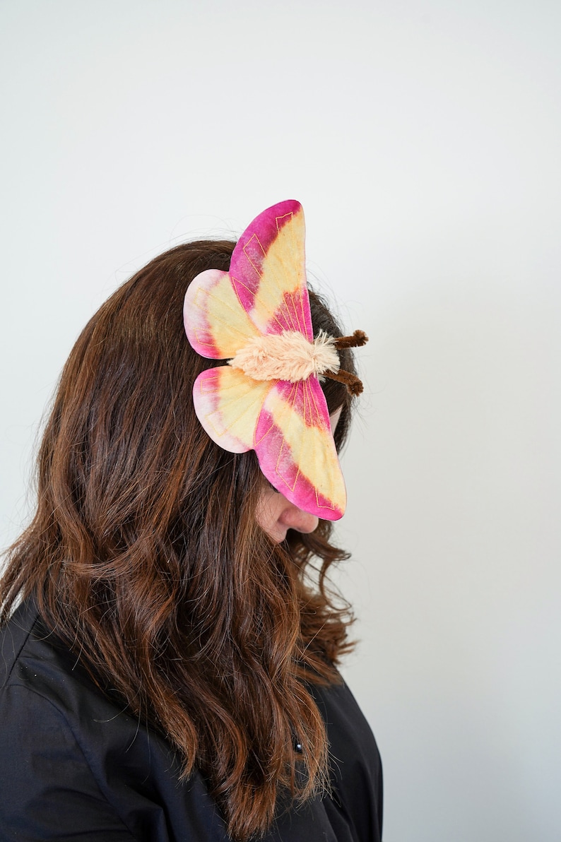 Rosy Maple Moth Hair Clip Moth Hair Clip Handmade costume Halloween costume image 1
